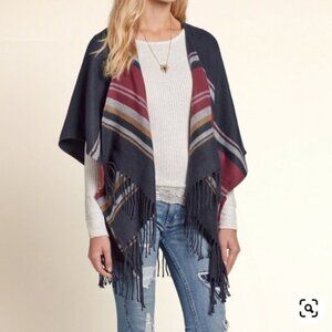 ⭐️ HOLLISTER Navy Fringe Wrap Cardigan Shawl XS/S